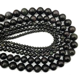 Wholesale Black Obsidian Round Natural Gem Stone Beads For Jewellery Making DIY Women's Bracelet Necklace Charms 4/6/8/10/12/14MM