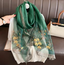 Embroidered Scarf Women Floral Silk Wool Scarves Foulard Bufanda Hijab Thick Accessories Winter Head Wraps 240325