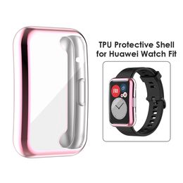 TPU Soft Full Screen Glass Protector Case Shell Edge Frame For Huawei Watch Fit Strap Band Protective Bumper Cover 2021 New