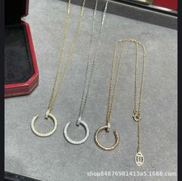 Classic Design Jewellery Necklaces CNC Precision High Edition Pure Silver Full Diamond Nail Necklace Card Home Pendant Plated with 18k Gold Straight With Logo