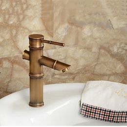 Basin Faucet Antique Brass Bamboo Shape Faucet Antique Bronze Finish Copper Sink Faucet Single Handle Hot and Cold Water Tap