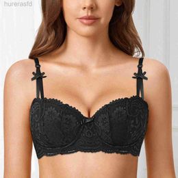 Bras Sexy Lace Half Cup Thin Bra WomenS Classic Lace Push Up Bra Thin Cotton Women Bras French Style Soft Deep V Breathable Bra 240410