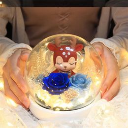 Natural Preserved Flower Rose Valentines Day Gift Exclusive Rose In Glass Dome With Lights Eternal Real Rose Mother's Day Gift