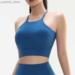 Yoga Outfits Womens sexy halter top gym high intensity workout yoga clothing gathered shockproof sports underwear yoga undershirt Y240410