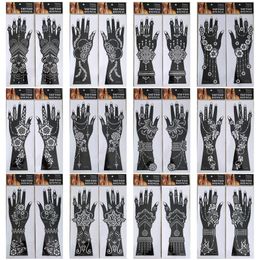 2Pcs/Set Henna Tattoo Stencils Template Lace Body Art Women Indian Bride Henna Mandala Beauty Fake Arm Sleeve Hand Reuse Tatoo