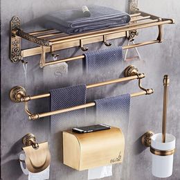 Antique Bronze Carved Bathroom Accessories Set Aluminium Bath Hardware Sets Towel Rack,Paper holder Toilet Brush Holder