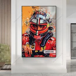 Carlos Sainz F1 Posters Formula 1 Driver Canvas Prints Racing Car Painting Wall Art Picture for Room Decor Motorsport Fan Gifts