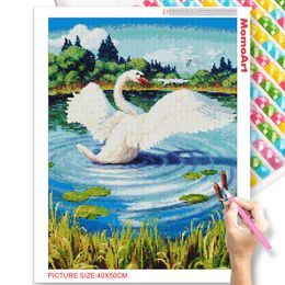 MomoArt Diamond Painting Swan Mosaic New Arrivals Diamond Embroidery Animal Needlework Lake Cross Stitch Art Decor For Home