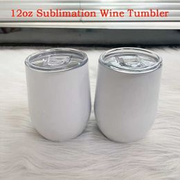 Mugs Hot Sale Sublimation Wine Tumbler 12oz Stainless Steel Beer Mugs With Sealed Lids Insulated Heat Transfer White Blank For Gift 240410