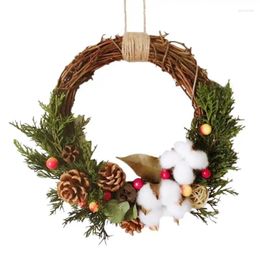 Decorative Flowers Christmas Wreath Front Door Hanging Rattan Artificial Pine Needle Snow Garands Decoration Ornament For Wall Living Rooms