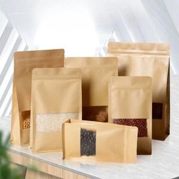 Storage Bags Kraft Paper Bag Frosted Self Sealing Food Tea Window Opening Standing Pouch Jujube Nut Millet Display 100pcs