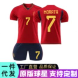 Soccer Jerseys 23 Spanish Home Football Jersey Set Gavi 9 Morata 7 World Cup Team Uniform Print Number