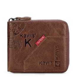 Designer wallet leather wallet Mens short card Holder Zipper Crazy horse mens bag Retro large capacity soft Mens wallet