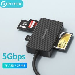 Readers PHIXERO Card Reader 4in1 USB3.0/USBC SD Micro SD TF CF MS Compact Flash Card Adapter for Laptop PC Multi OTG Smart Card Read