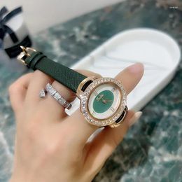 Wristwatches Fashion Simple Diamond Oval Dial Green Leather Strap Quartz Women's Watch Accessories For Women Small Elegant Woman Luxury