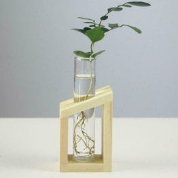 Tubes Glass Planter Wooden Frame Hydroponic Container Flower Vase Holder Stand Green Radish Dried Flower Desktop Decoration