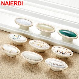 NAIERDI Ivory white Ceramic Cabinet Handles Drawer Knobs Zinc Alloy Wardrobe Door Handles Pulls European Furniture Handle