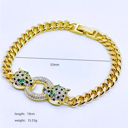 Charm Bracelets 18k Gold Color Micro Inlaid Zircon Double Headed Leopard For Woman Holiday Party Exaggerated Bracelet Gifts