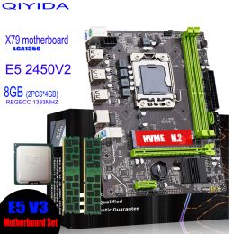 Motherboards QIYIDA X79 motherboard Set with Xeon LGA 1356 E5 2450 V2 Cpu 2pcs x 4GB = 8GB 1333MHz pc3 10600R DDR3 ECC REG Memory Ram E5 V3