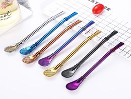Food Grade 304 Stainless Steel Drink Bombilla Straw Spoon Colourful Philtre Spoon6145145