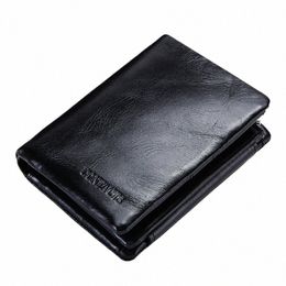 contact's Genuine Cowhide Leather Men Wallet Trifold Wallets Fi Design Brand Purse ID Card Holder With Zipper Coin Pocket W1zh#