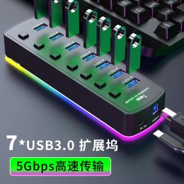 Hubs RGB 7 in 1 USB 3.0 Hub 7port HUB Splitter Computer Converter Independent Switch Docking station with Power Supply Port