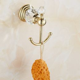 Golden Polish Brass & Crystal Wall Mounted Bathroom Accessories SetsTowel Rack Towel Shelf Hook Paper Holder