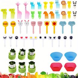 Forks 54pcs/set Mini Animal Cartoon Selected Snack Cake Dessert Fruit Fork Muffin Cup Square Shape Silicone Lunch Box Dispenser