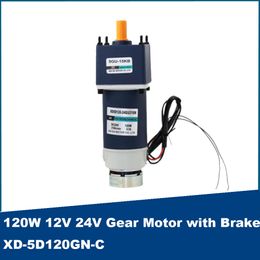 120W DC Gear Reducer Motor With Brake 12V 24V Adjustable-Speed CW CCW High Torque Slow Speed
