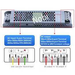 No Noise LED Power Supply Lighting Transformer AC To DC 12V 24V Power Adapter Ultra Thin 45W 60W 100W 150W 200W 300W LED Driver