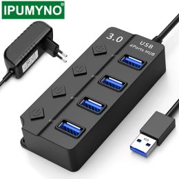 Hubs USB 3.0 Hub Fast Speed 4 7 Port With EU US AU UK Power Adapter Switch LED Indicator For Laptop Pc Computer Accessories HUB3.0