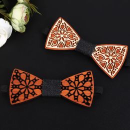 SOMESOOR Trendy Butterfly Wooden Bowtie Novelty Handmade Engraved Wood Neck Ties Floral Grava Men's Suit Gifts Fit Wedding Party