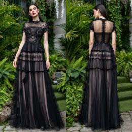 Elegant 2024 Evening Dresses Jewel Capped Sleeve Lace Beads Sequins Prom Gowns Custom Made Floor-Length A Line Special Occasion Dress