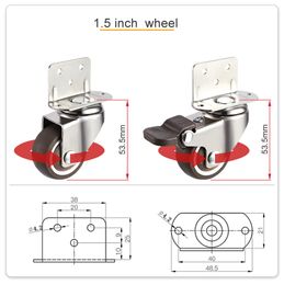 2Pcs Super Mute L Type Side Mounted Casters,TPE Splint Wheel With Bearings,For Crib Flower Stand Wooden Table