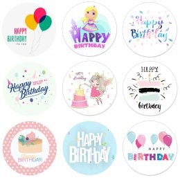 Happy Birthday Round Seal Sticker Paper Adhesive Stickers Tape Label For Homemade Bakery Gift Packaging Scrapbooking Kids Party