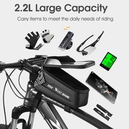 WEST BIKING Waterproof Bicycle Bag Touchscreen Phone Case Large Capacity Front Handlebar Cycling Bag MTB Road Bike Accessories