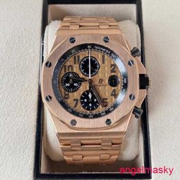 AP Moissanite Wrist Watch Royal Oak Offshore Series 26470OR Rose Gold Back Transparent Mens Timed Fashion Leisure Business Sports Machinery Watch