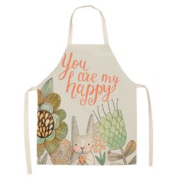 Nordic Style Flower Letters Printed Kitchen Aprons for Women Linen Home Cooking Baking Waist Bib Pinafore Cleaning Tools 68*55cm