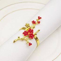 Retail 10Pcs Napkin Ring Crystal Plum Blossom Napkin Clasp,Used For Wedding,Party,Dinner,Christmas,Holiday Decoration-Gold