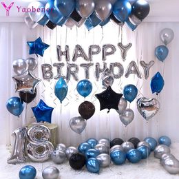 Silver Blue Happy Birthday Number Foil Balloons Man Boy Party Decorations Adult Kids 1 2 3 5 10 15 18 25 30 35 40 50 60 Year Old