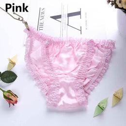 1pcs Women's Real Silk Panties Soild Color Lace Silk Satin Underwear Lingerie Soft Comfortable Female Briefs Sweet Underpants