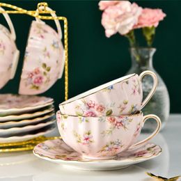 Ldyllic Flowers Tea Set Ceramic Coffee Cup Suit British Style High-Grade Bone China Golden edge Tea Cup And Saucer With A Spoon