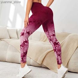 Yoga Outfits High waisted sexy peach buttocks lifting fitness pants tie dyed running quick drying slim fit yoga pants for women Y240410