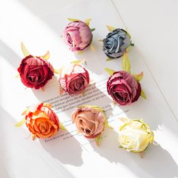 100Pcs Artificial Flowers Tea Buds for Wedding Christmas Wreaths Home Decorations Diy Gifts Box Handicrafts Silk Roses Wholesale