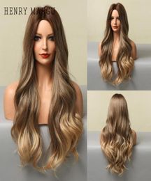 Synthetic Wigs HENRY MARGU Long Brown Blonde Ombre Wavy Natural Cosplay Daily For Women Middle Part Hair Wig Heat Resistant5764847