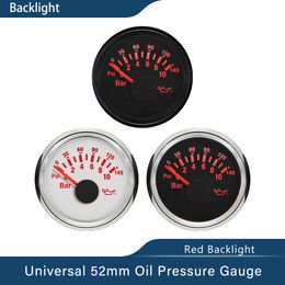 52mm Oil Pressure Gauge Meter 0-5Bar 0-75Psi 0-10Bar 0-145Psi Signal with Red Backlight for Car Truck Boat Yacht 9-32V