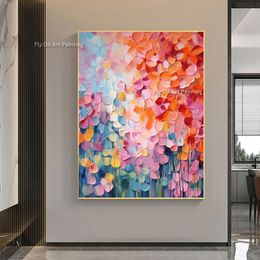 Minimalist Flower Oil Painting Hand Painted On Canvas Large Wall Art Abstract Canvas Painting Pink Floral Landscape Art Custom Painting Modern Living Room Decor