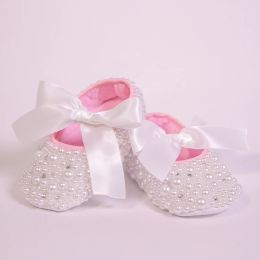 Sneakers Dollbling Princess Little Girls Baby Shoes Lace Up Ribbon White Custom Handmade Pearls Christening Infant Prewalker
