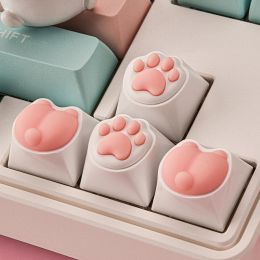 Keyboards 4PCS Keycaps PC And Silicone Kitty Paw Artisan Cat Paws Pad Keyboard KeyCaps For Switches Personality Soft Feel Cat Keycap