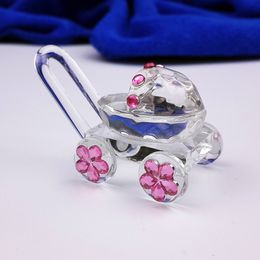 30PCS/LOT Cute Crystal Glass Baby Carriage Baby Shower Favors Baptism Souvenirs Mini Glass Baby Carriage Party Wedding Favors